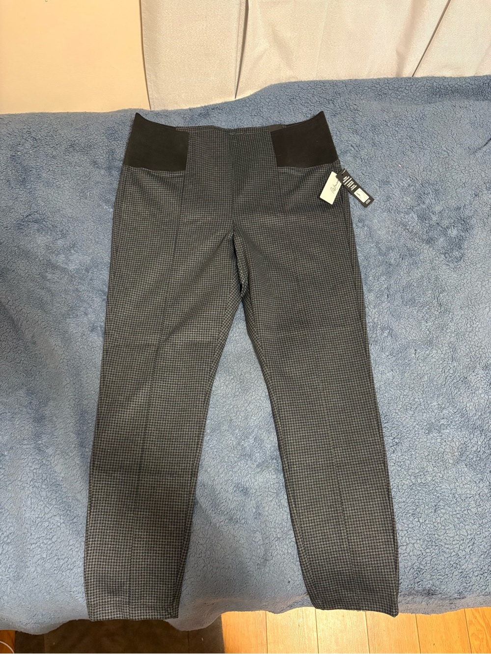 Gray Check Ponte Leggings with Black Waistband